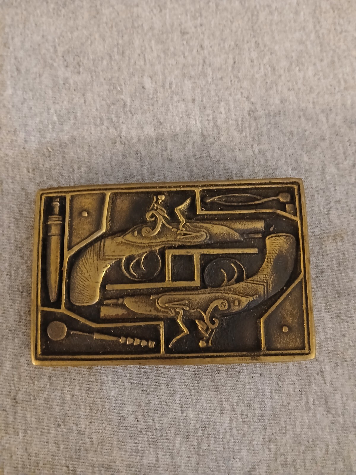 Vintage Dueling Pistols Flintlock Muzzle-loader Solid Brass 70s Belt Buckle #96