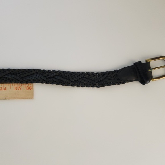 Mens Black Braided Leather Belt Size 40 Full Grain Brass Buckle Woven Dress