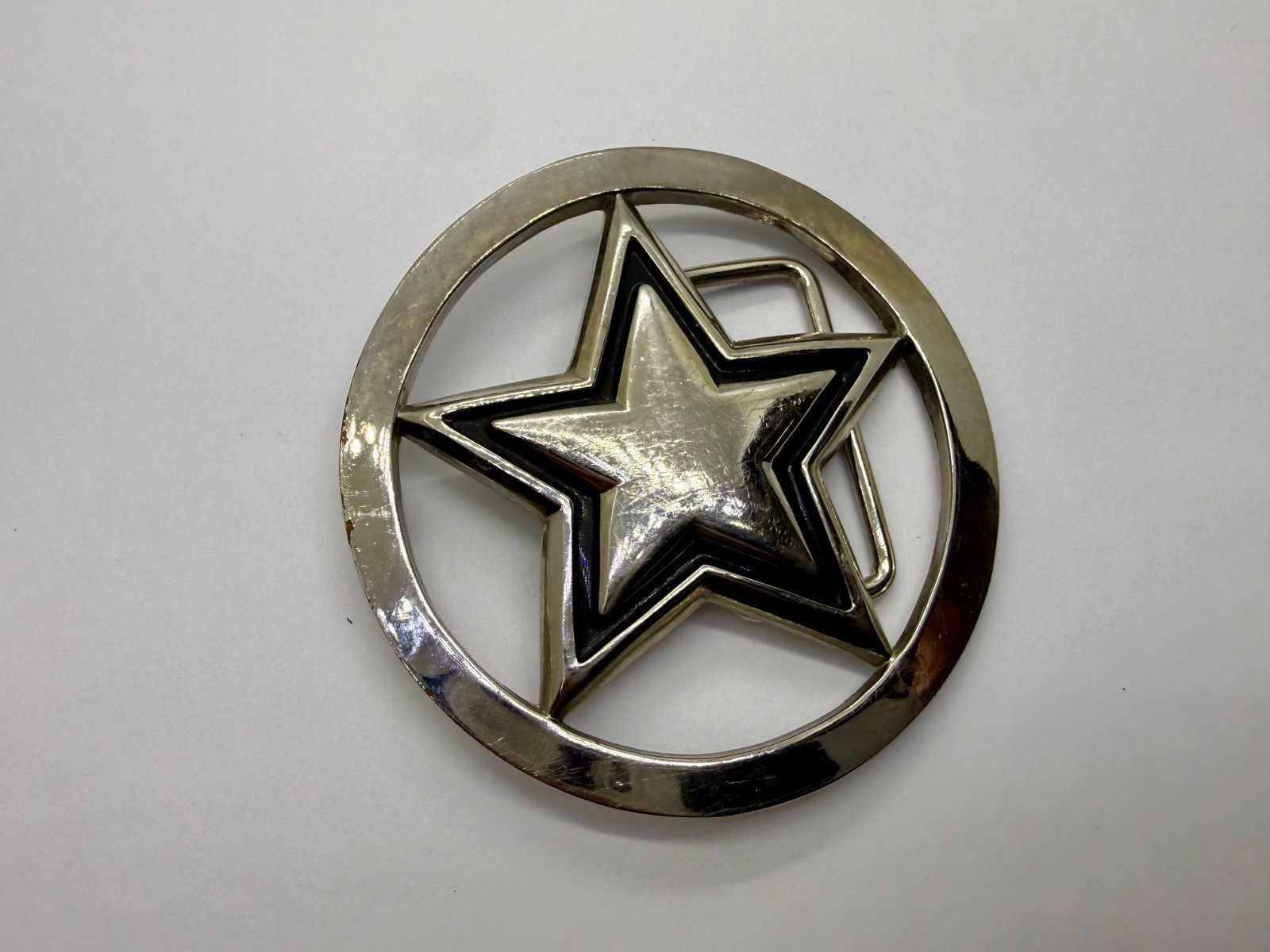 Famous Stars & Straps Five Point Star Logo See-Trough Silver Color Belt Buckle