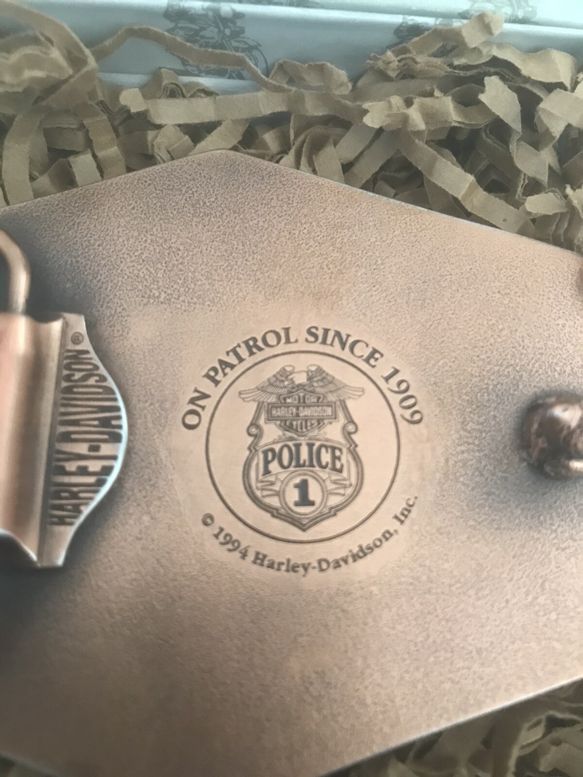1994 Harley Davidson POLICE 1 Belt Buckle On Patrol Since 1909 RARE / NOS in Box