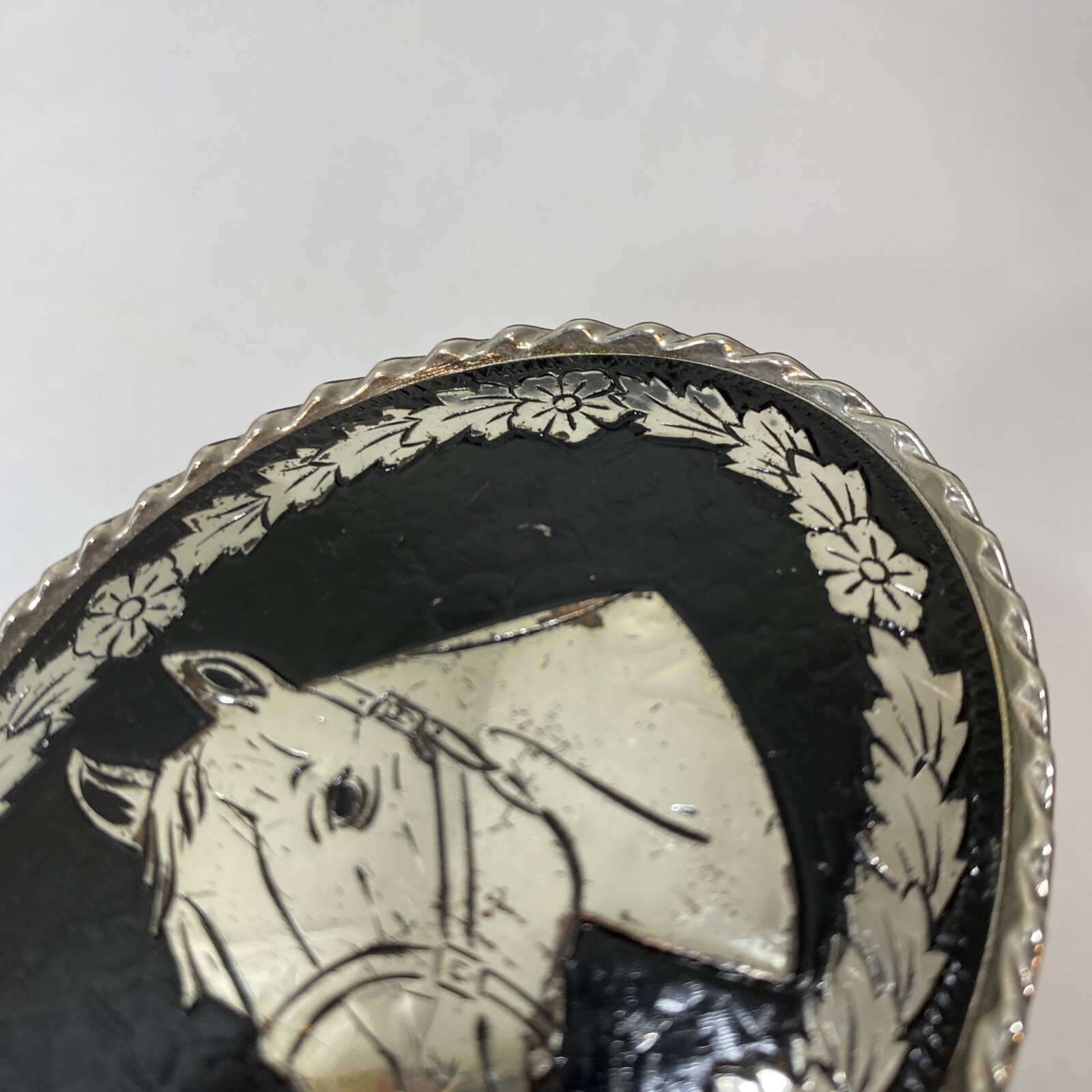 Bridled Horse Head Oval Belt Buckle Black Silver Equestrian Made in USA