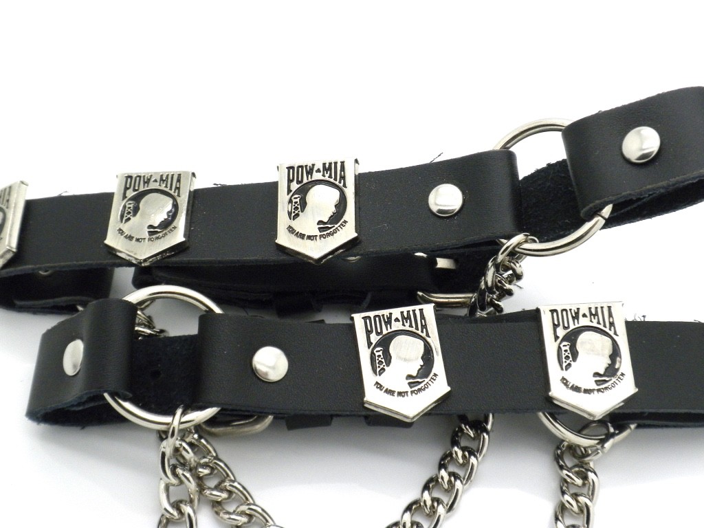 Motorcycle Leather Biker Unisex Boot Straps Chain Buckle Women Men PAIR Pow Mia