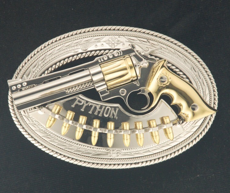 (MADE BY ORDER) BUCKLE HANDMADE STAINLESS STEEL WESTERN STYLE GUN PYTHON
