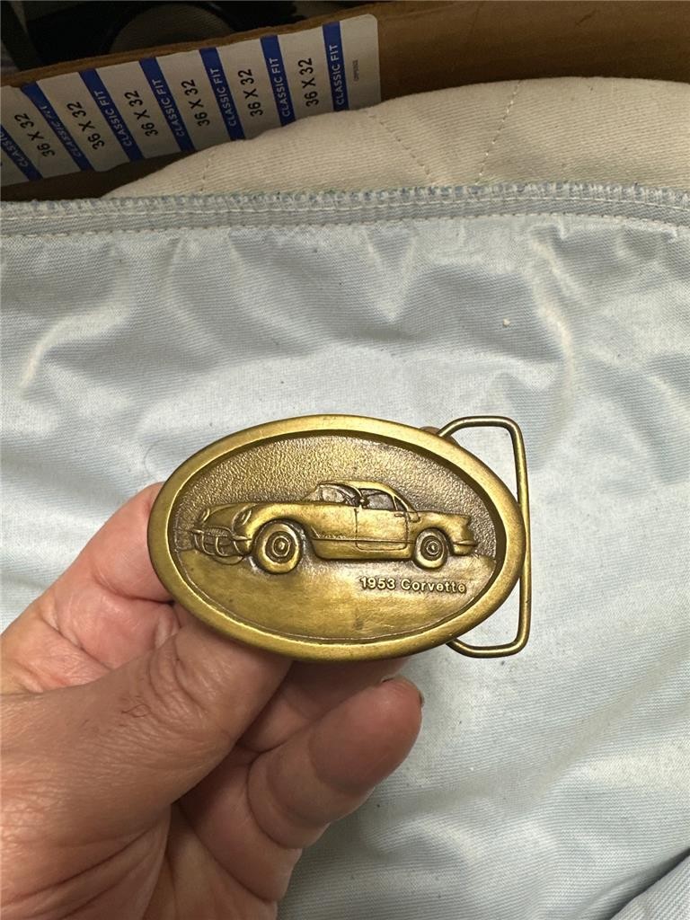 Vintage Indiana Metal Craft Belt Buckle, 1953 Corvette