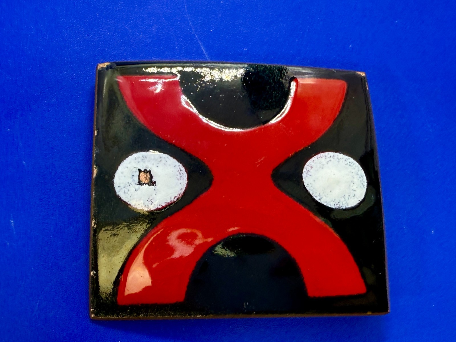 X Logo? Pattern Red Black Enamel Artisan? Vintage Belt Buckle