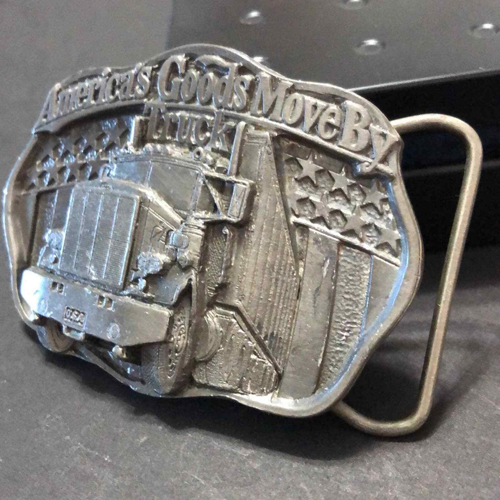 Vintage VTG America’s Goods Move By Truck Trucking Pewter Tone 3D Belt Buckle