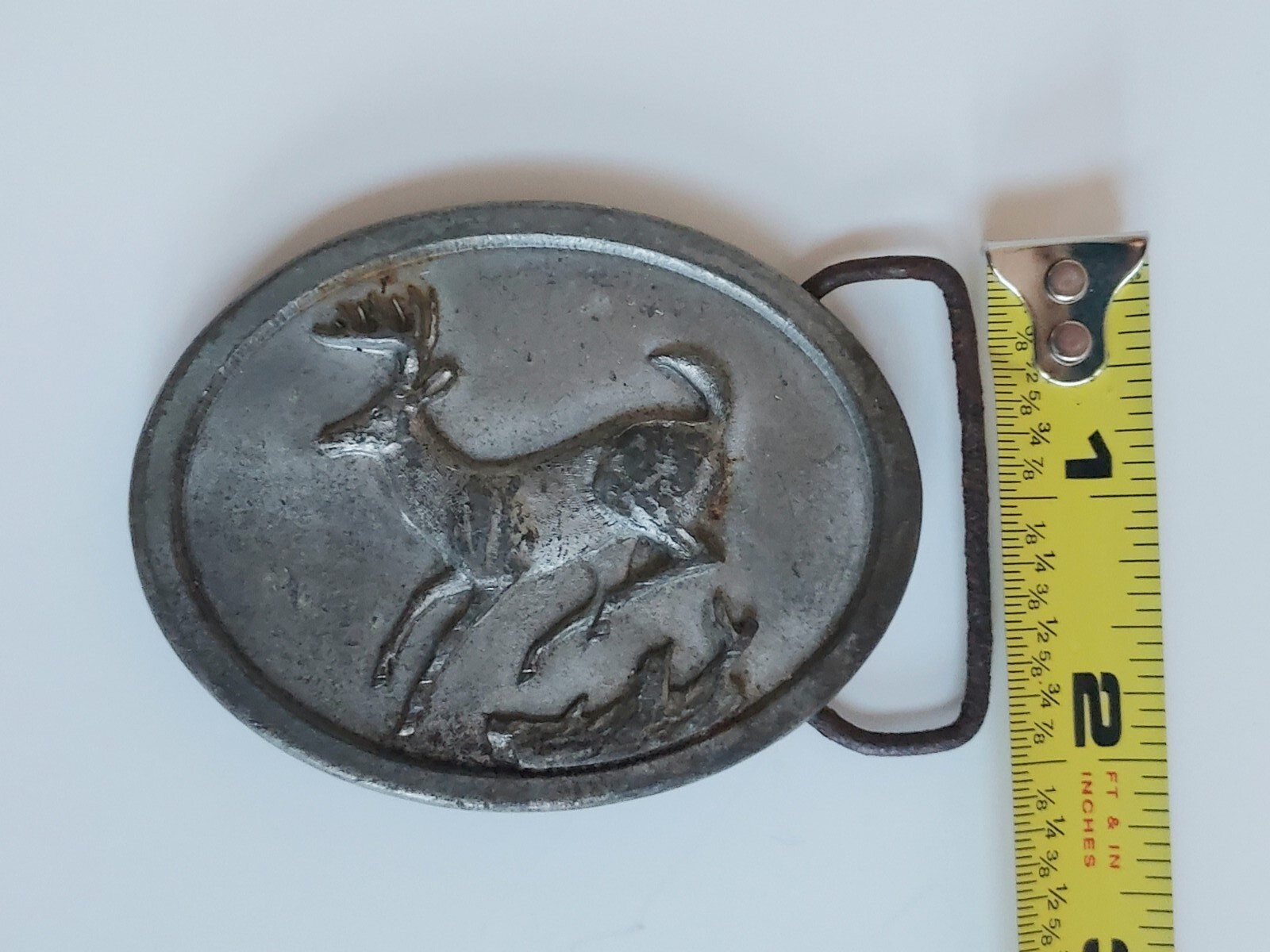 Vintage 1976 Pilgrim Pewter Inc. Sid Bell Design Oval Running Buck Belt Buckle