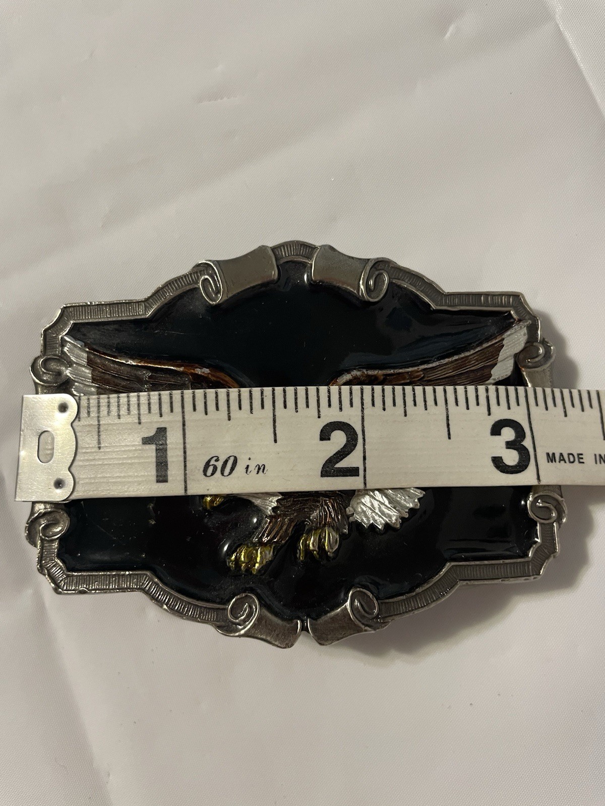 1983 American Eagle Theme Belt Buckle Black Lacquer -Heavy, Serial #OD1243