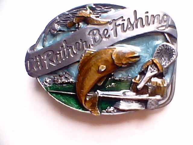 Vtg 1985 Siskiyou Buckle Co. I&rsquo;d Rather Be Fishing Belt Buckle USA M-30 Enameled