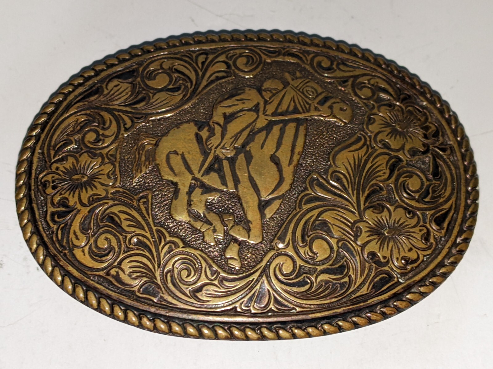 Vintage Crumrine Metal Horse Rider Belt Buckle