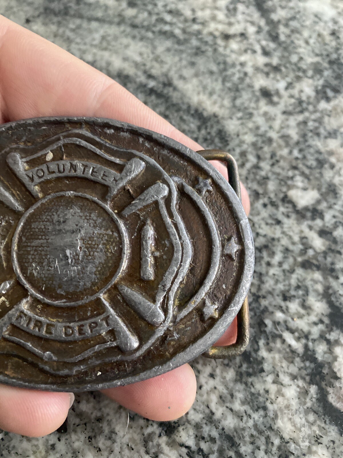Vintage Belt Buckle Volunteer Fire dept Firefighter Solid Brass or Bronze
