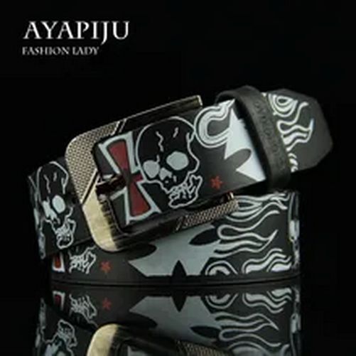 Skull Buckle Belt-Skeleton Pattern Pin Belts Punk Style Fashion Casual Waistband