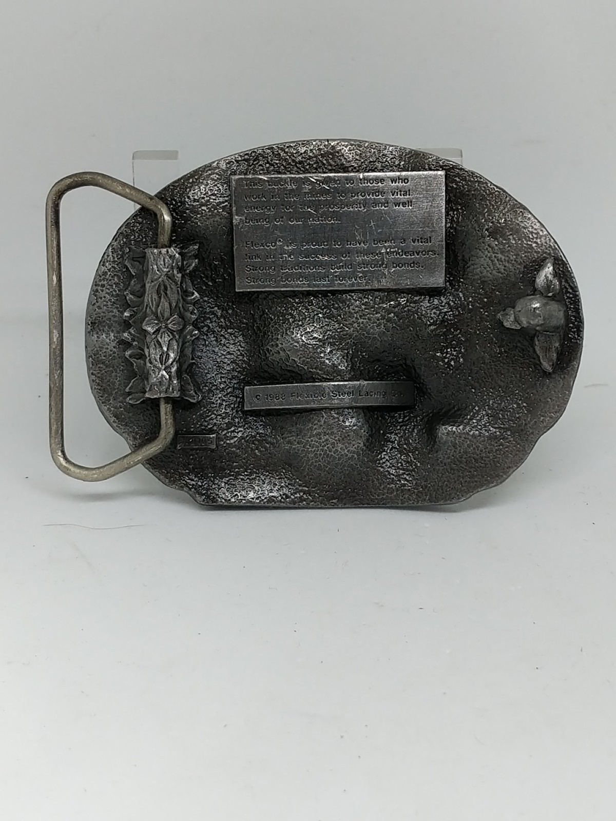 Vintage Flexco Belt Buckle Mens One Size Pewter Mining Miner 1988 80s Promo