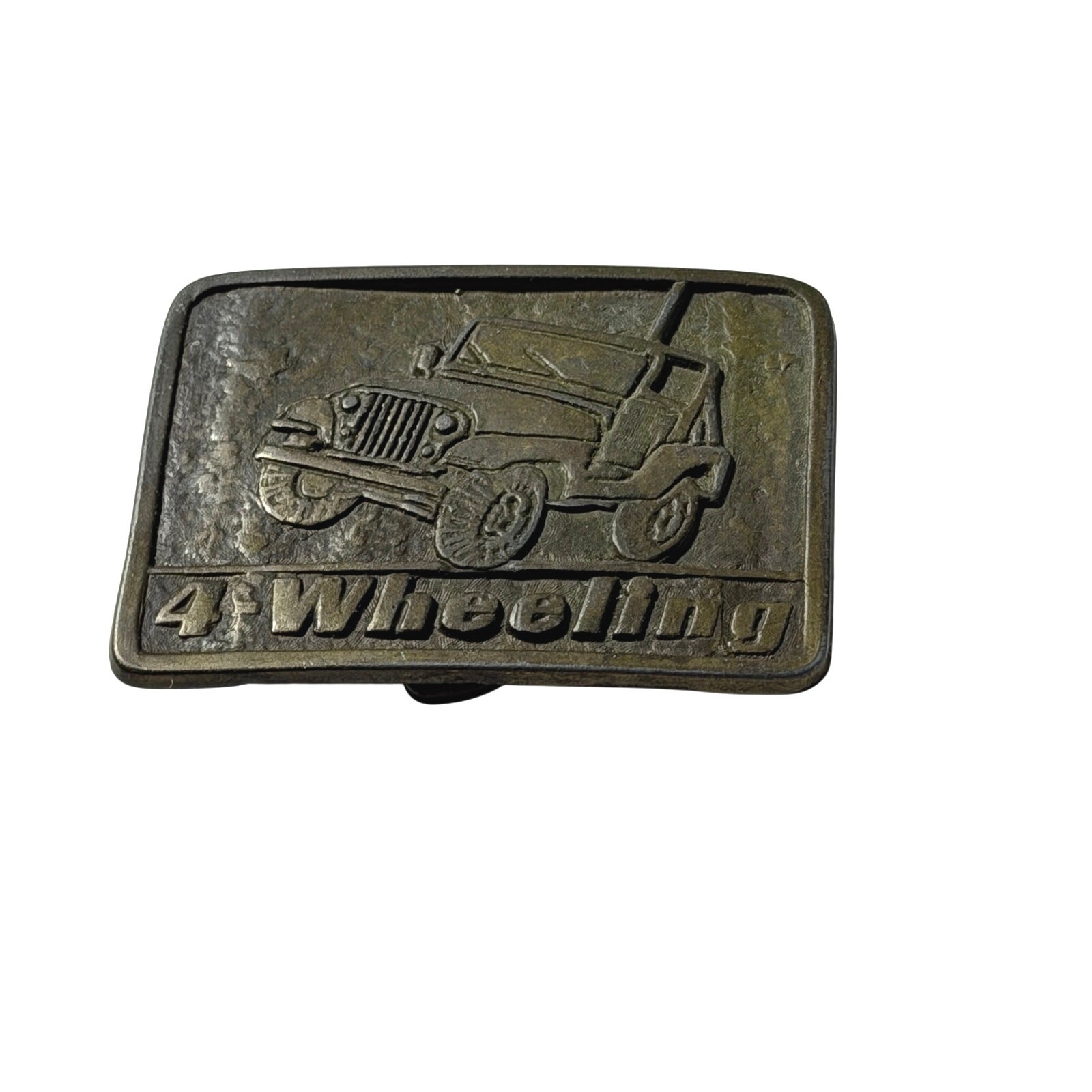 Vintage 1980s 4 Wheeling Jeep Belt Buckle Cast Metal Off Road Trail Riding Gear