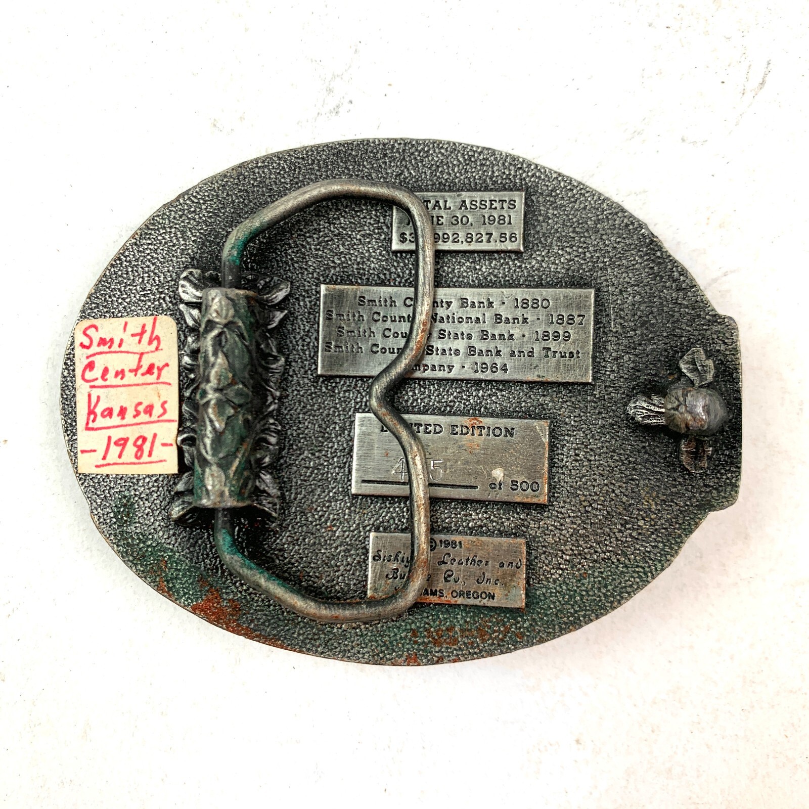 The Smith County State Bank KS Metal Belt Buckle 1981 495/500