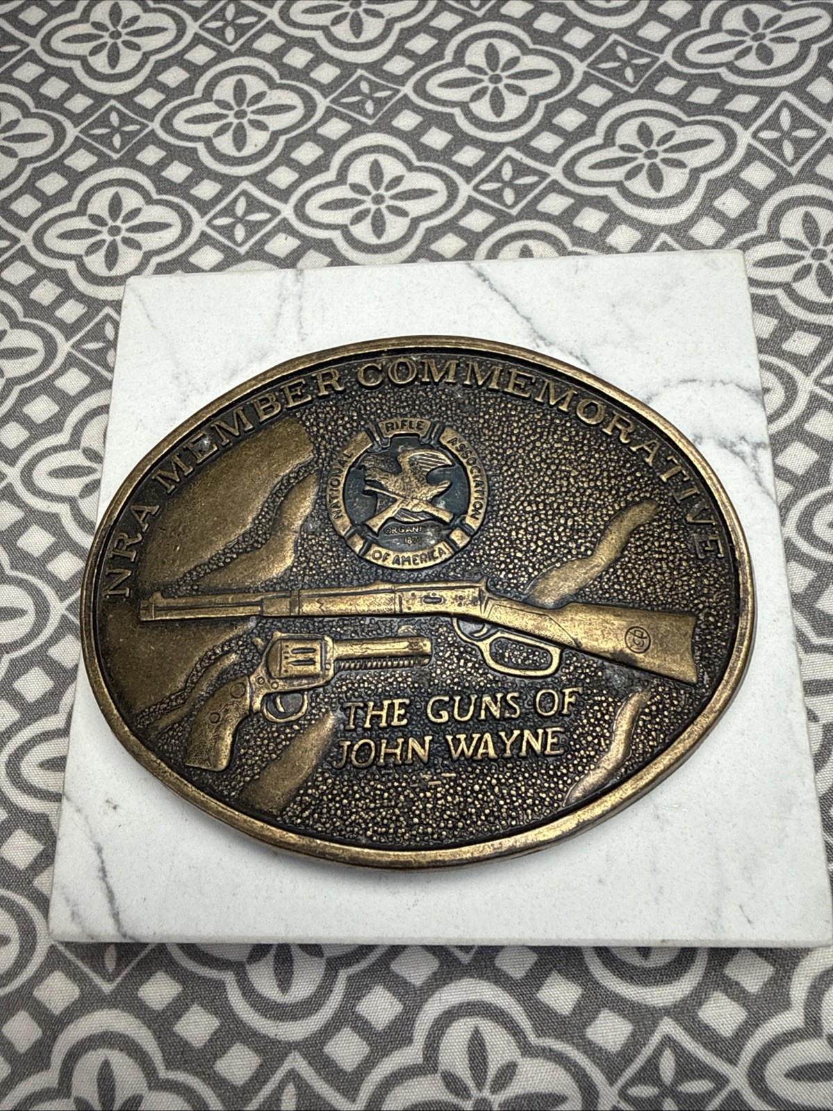 NRA Member Commemorative Brass Belt Buckle, “The Guns Of John Wayne.”