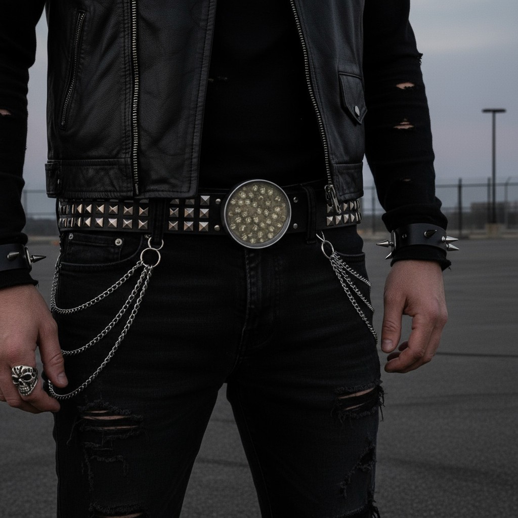 Men Silver Metal Buckle Gothic Fashion Brown Skeleton Skulls Biker Motorcycle