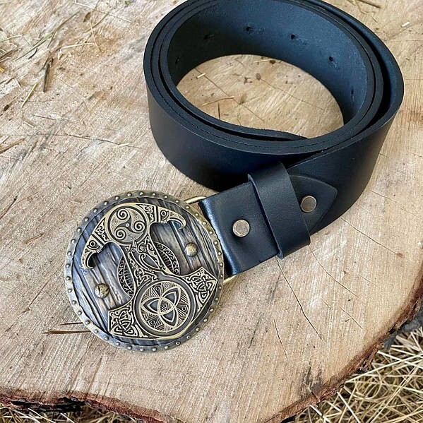 Mens Belt Buckle « Thor&rsquo;s Hammer » Solid Handmade Brass Buckle Vintage Viking