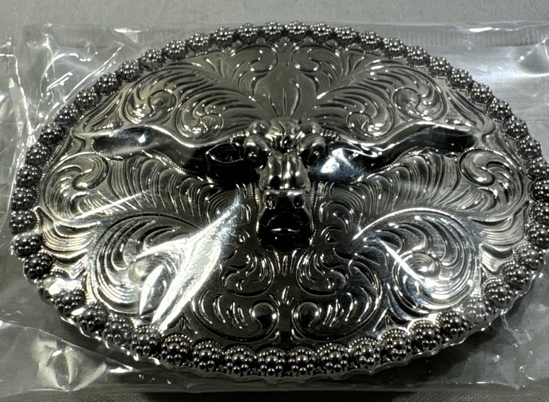 SILVER (IN COLOR) BULL SKULL WESTERN RODEO Metal Belt Buckle 3 1/8 inch