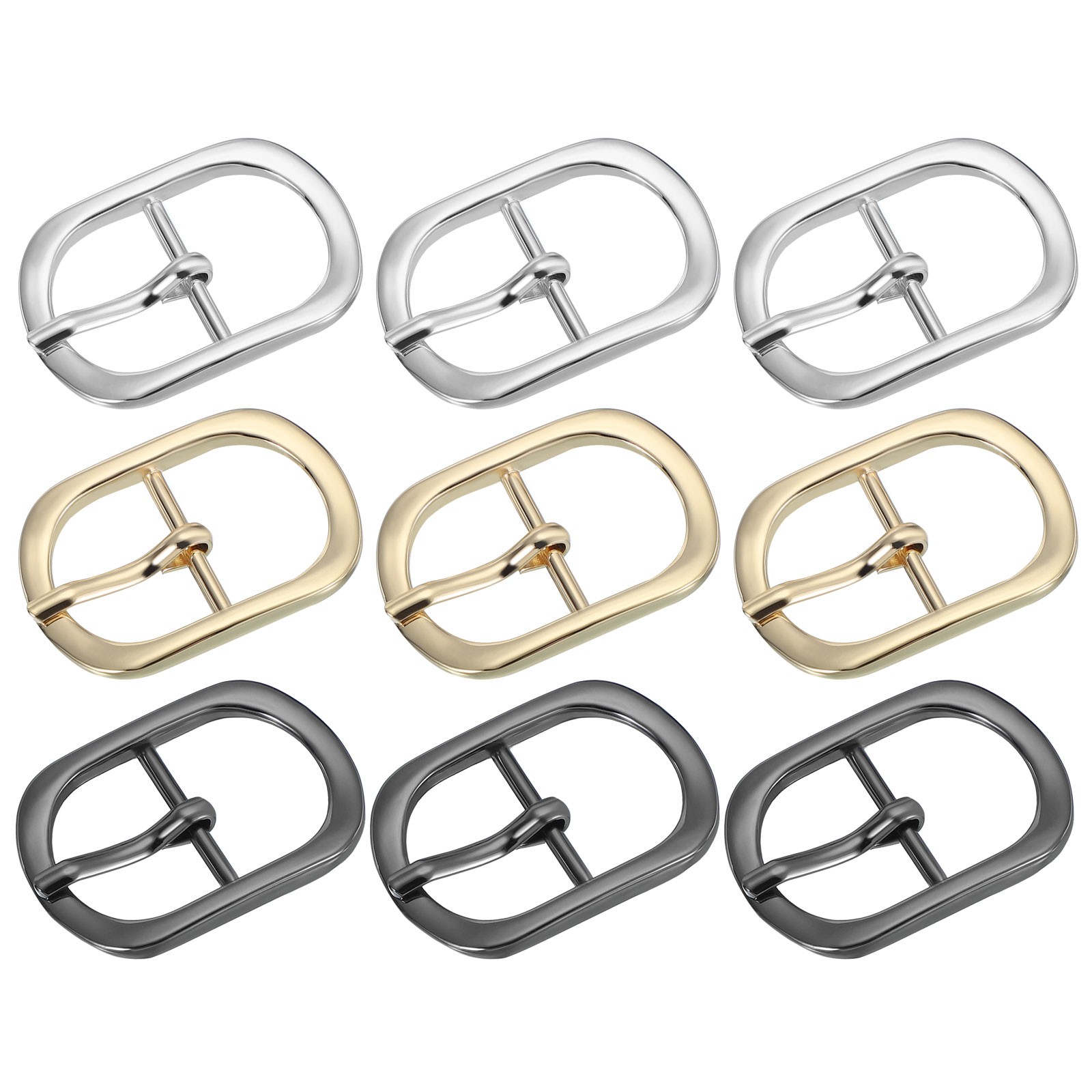 9Pcs 1&Prime; Single Prong Metal Roller Pin Belt Buckles Black/Silver/Light Gold