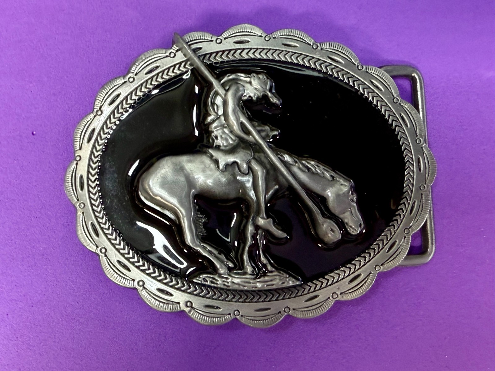 End of the Trail Native American Indian Saga Enameled Silver Color Belt Buckle