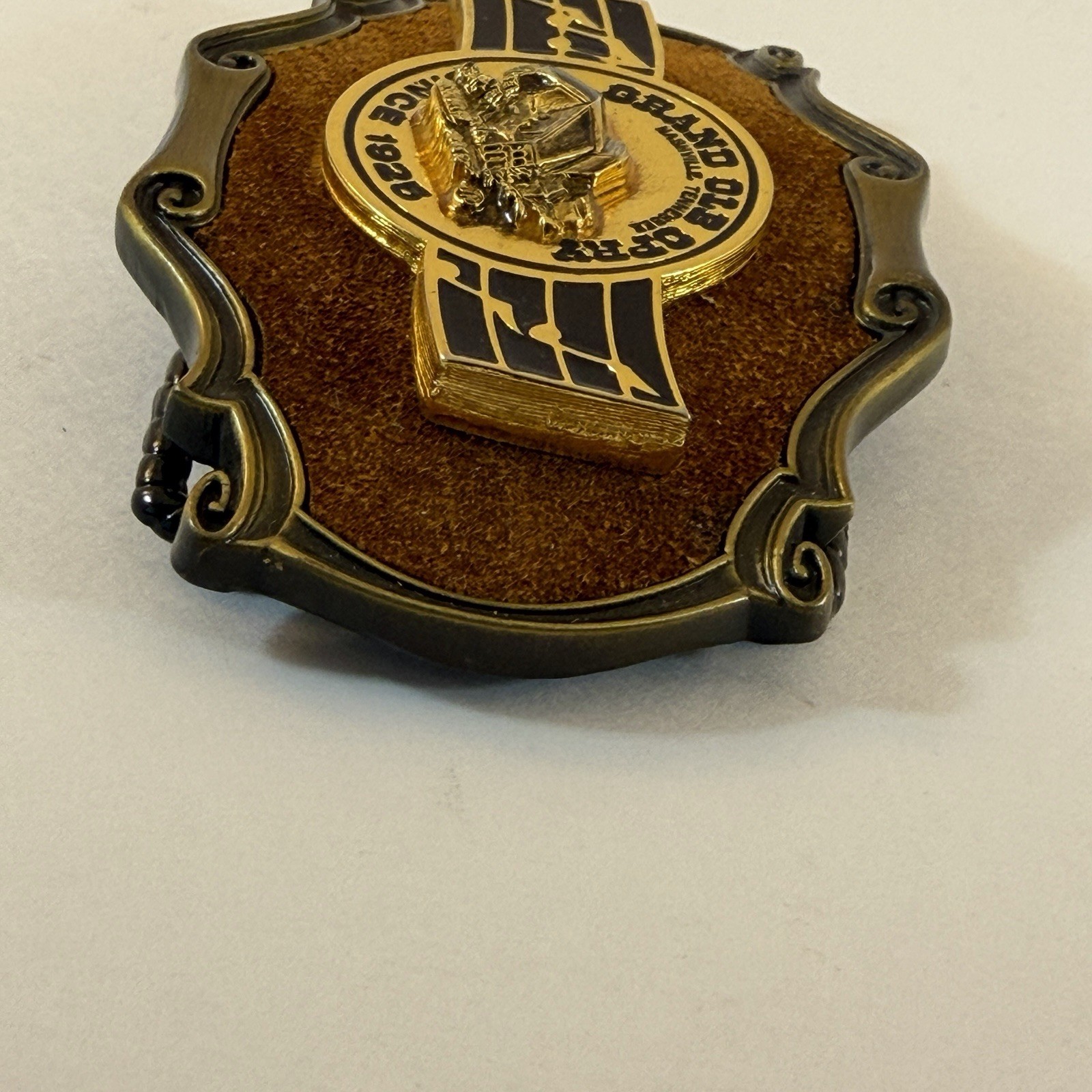 RainTree Grand Ole Opry Metal Brushed Suede Western Belt Buckle 3.75 Inch 1970’s