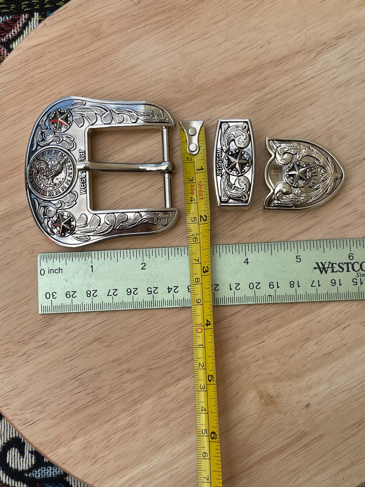 Western Buckle Set 3 Piece Rooster Buckle Star Buckle Hebilla Vaquero Gallo 1.5