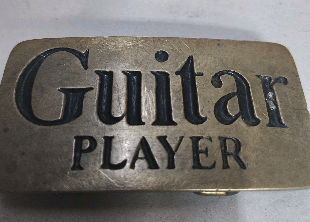VTG Guitar Player Solid Brass Belt Buckle Retro Rock Band 4108 Taiwan Rectangle