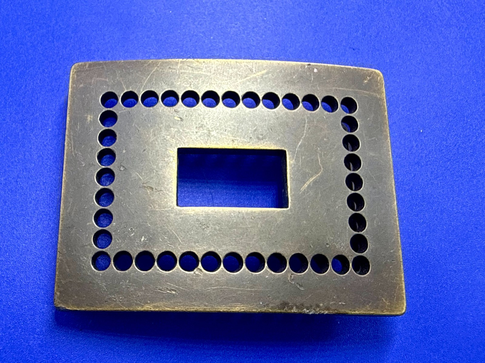 Rectangular Openwork Unique Hole Border Outlined Retro Brass Tone Belt Buckle