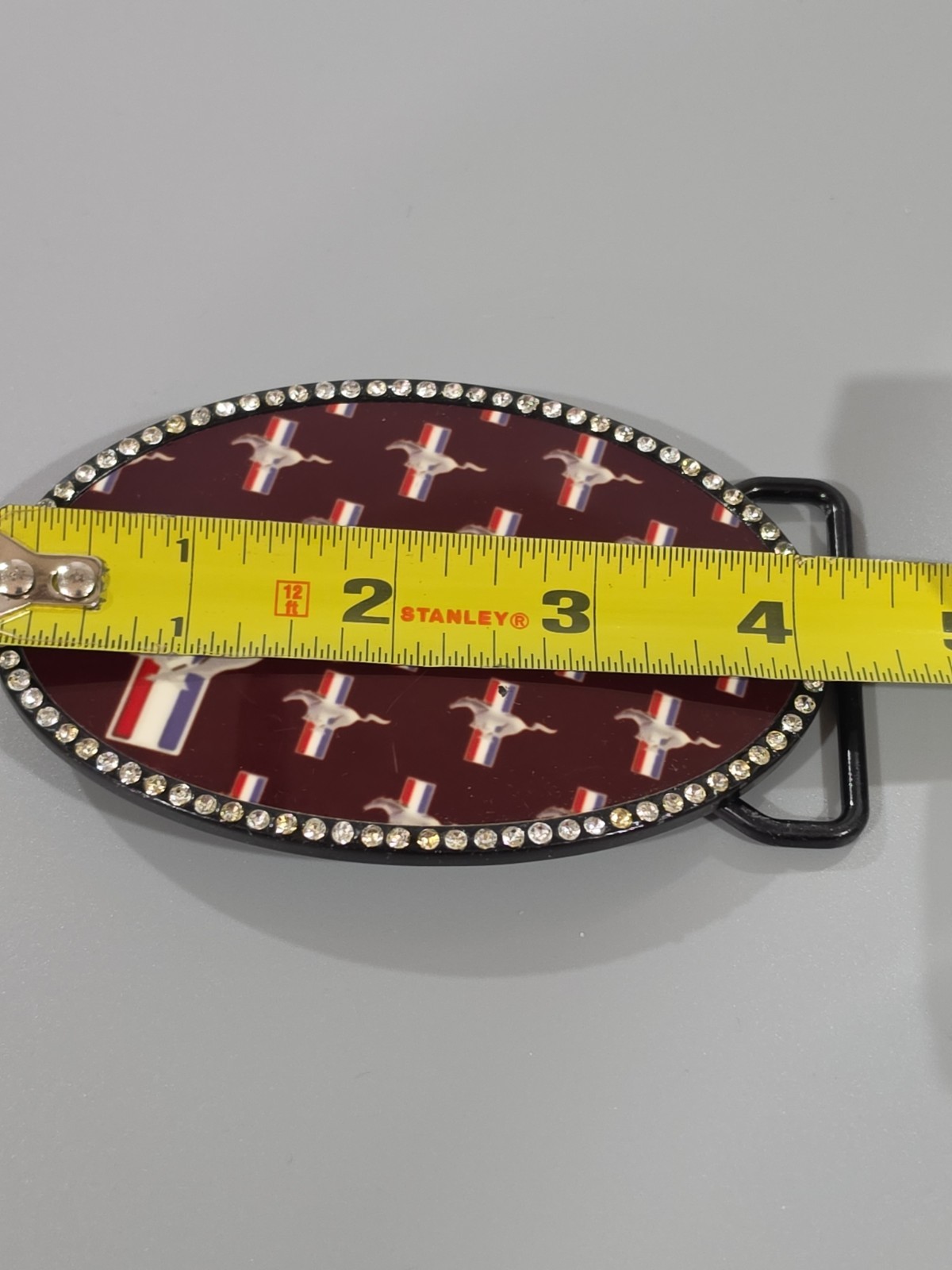 Ford Mustang Multi-Logo Red Oval Gem Rock Star Metal Belt Buckle