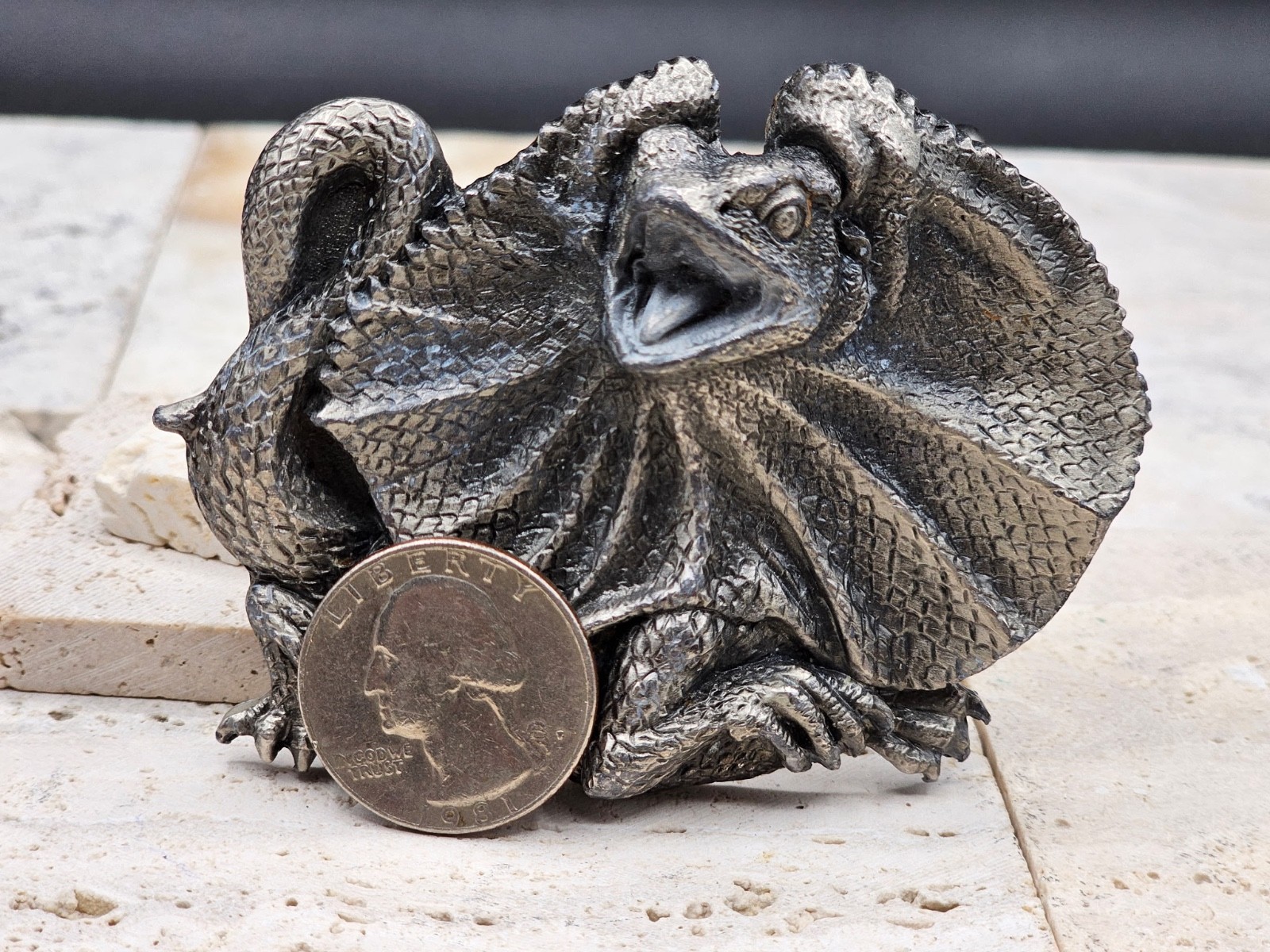 Vintage Frilled Lizard Pewter REPTILE Belt Buckle Australian Animal Series