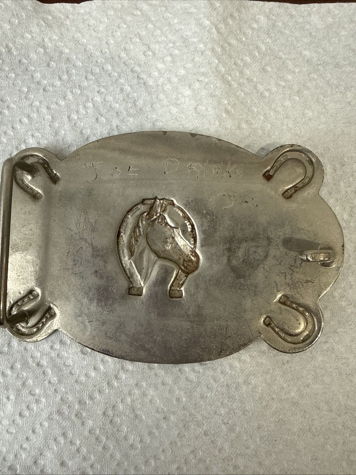 2 Lot Silver Tone Horse, Long Horn, Southwestern Mixed Metal Belt Buckles