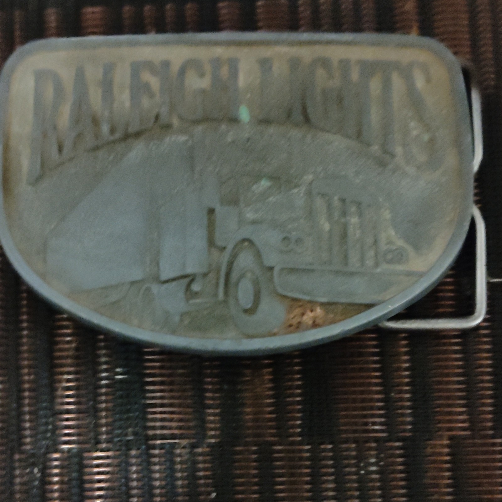Raleigh Silver Metal Western Belt Buckle Truck Graphic 1.5in