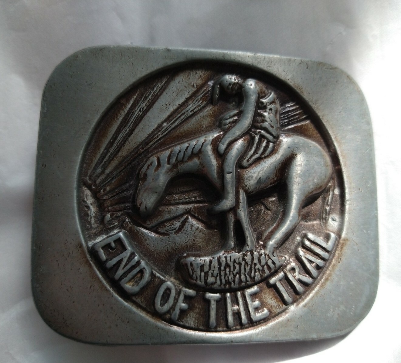 End Of The Trail Vintage 1980&rsquo;s Square Belt Buckle Stainless Steel / Brass