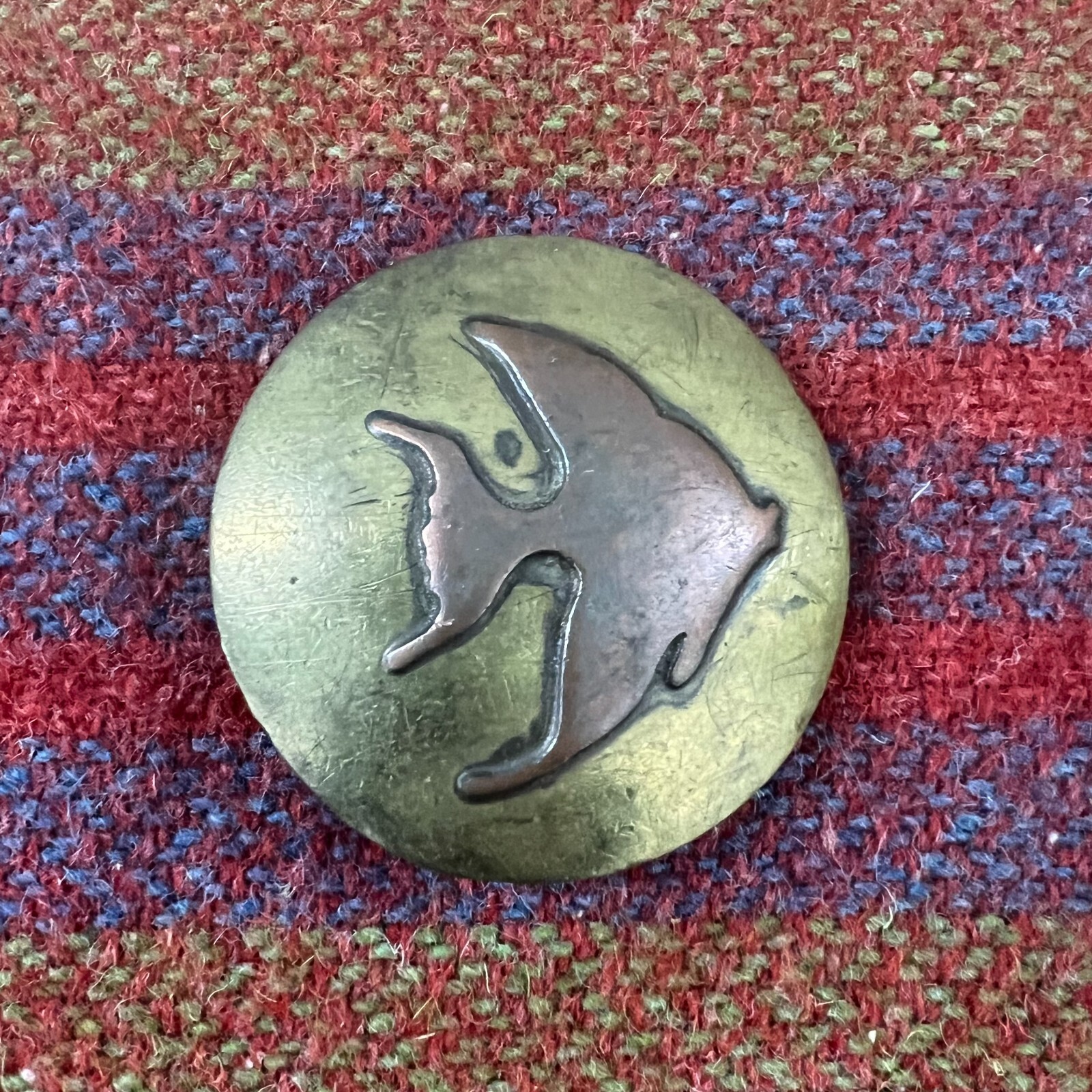 Vintage 1960s 70s MCM Modernist Brass Copper Artisan Angelfish Fish Belt Buckle
