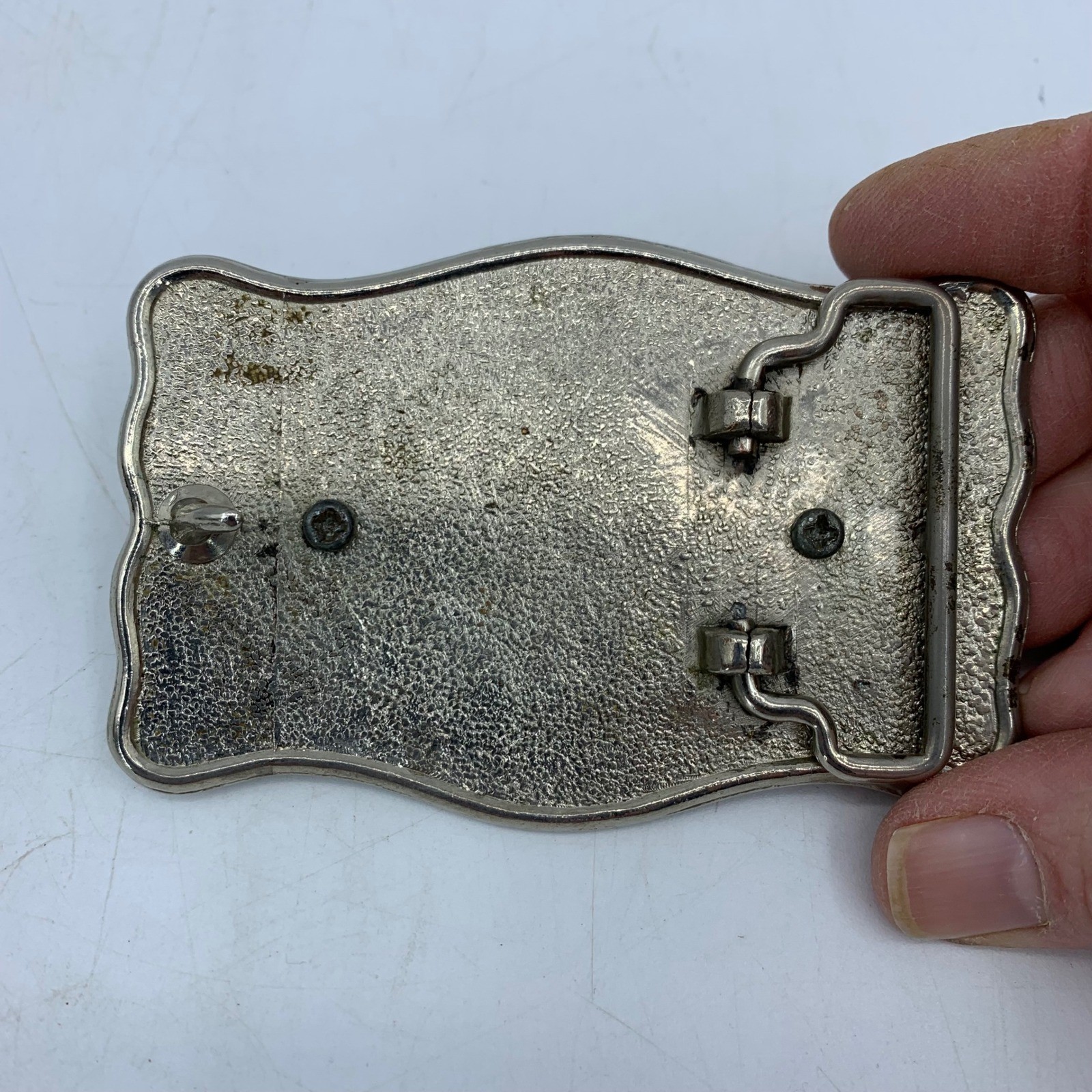 Vintage Western Belt Buckle Silver Tone Floral Engraved Scroll Rockabilly Rodeo