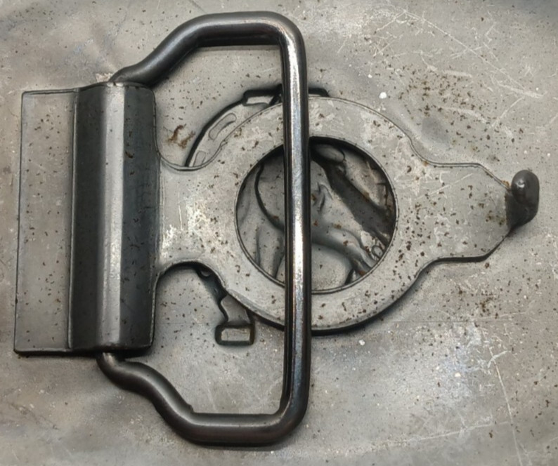 Vintage Satin Silver Tone – Horse with Horseshoe 2.5&Prime; x 3.5&Prime; Belt Buckle