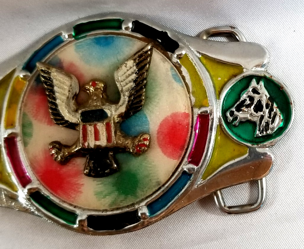 VTG 1970s Imperial Hebillas Belt Buckle w Western American Eagle Flag 2&Prime; Belt