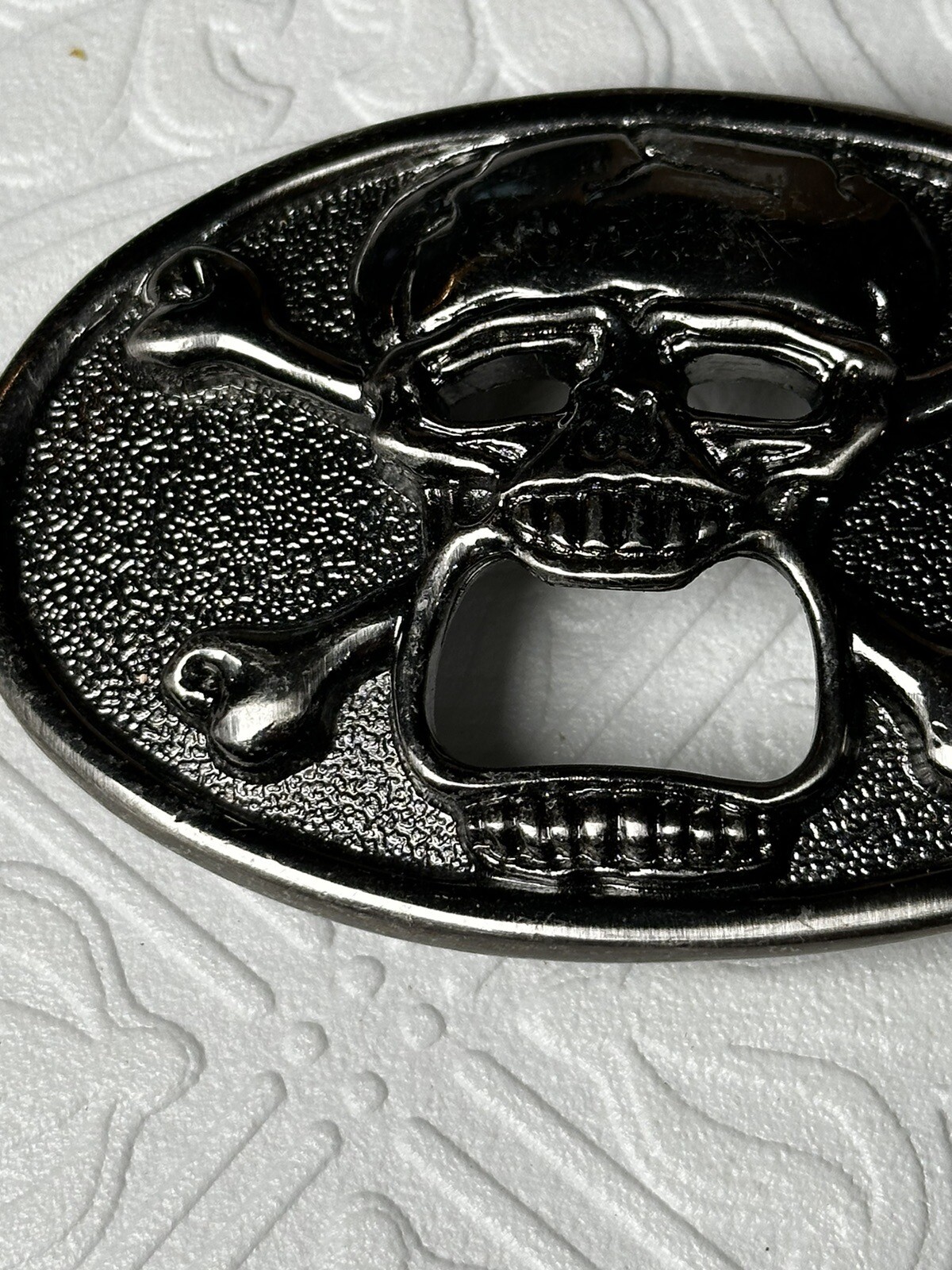 Mens Belt Buckle Silver Skull And Cross Bone Bottle Opener Biker Goth Punk KALAN
