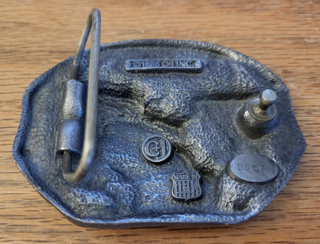 Vintage Belt Buckle TRUCKING USA 1988 C + J Inc. Made in USA 3.25&Prime; x 2.5&Prime;