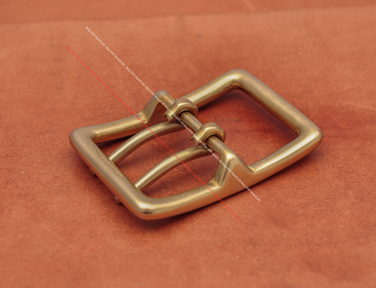 BIG HEAVY DUTY SOLID BRASS MIDDLE BAR DOUBLE PIN BELT BUCKLE LEATHERCRAFT BUCKLE
