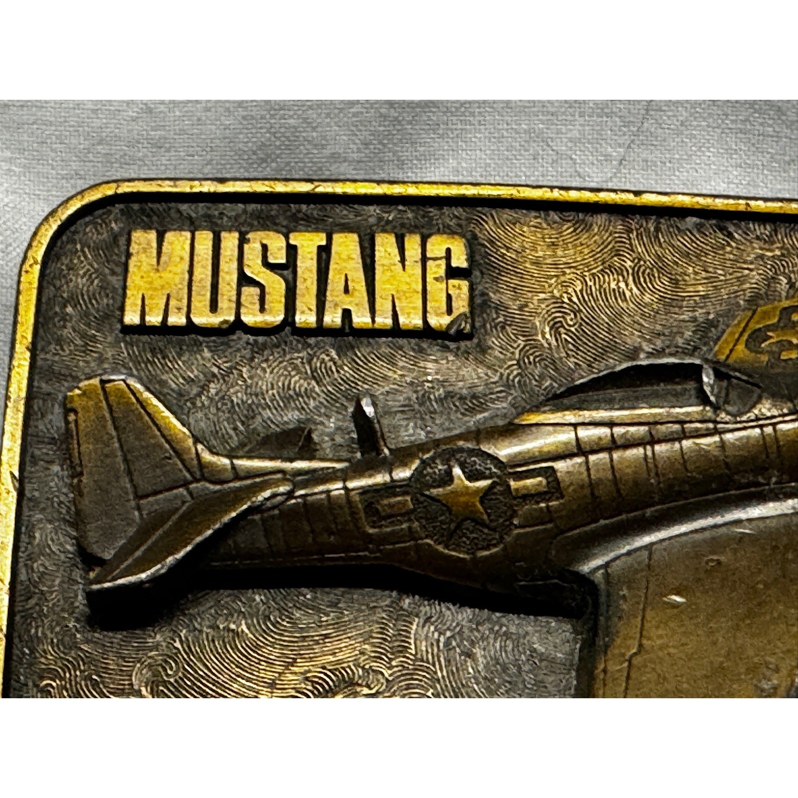 Vintage 1981 The Buckle Connection P-51 Mustang Airplane Belt Buckle Brass Tone