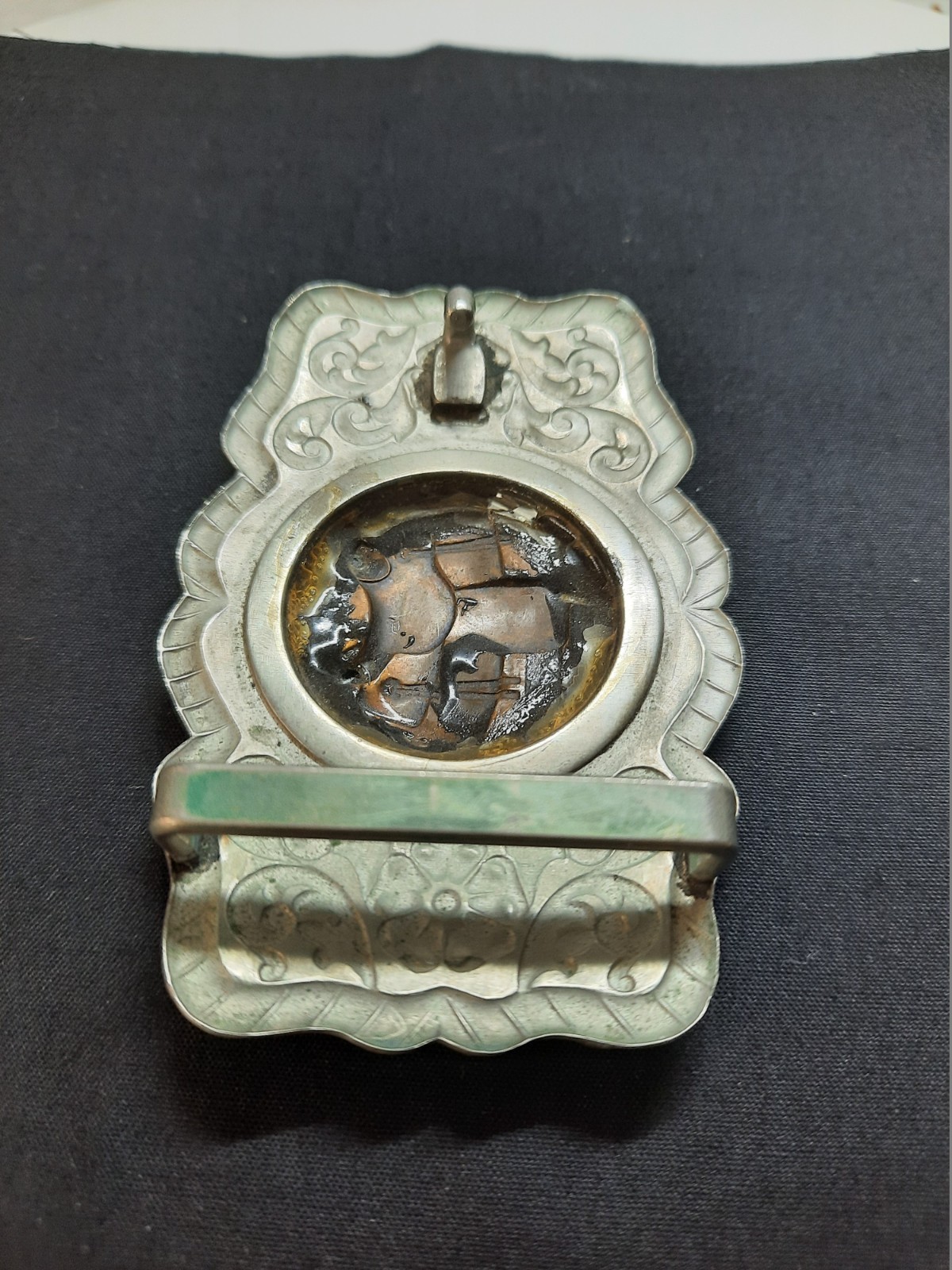 VINTAGE NICKEL SILVER WESTERN SADDLE THEME BELT BUCKLE Intricate Filigree Design