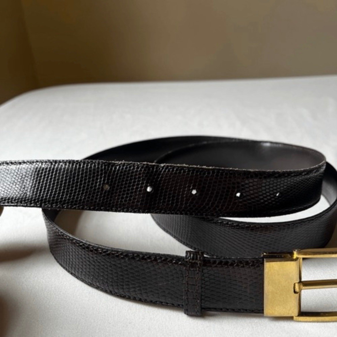Vintage Barneys New York Lizard Skin Belt Gold Buckle Italy Mens Size L