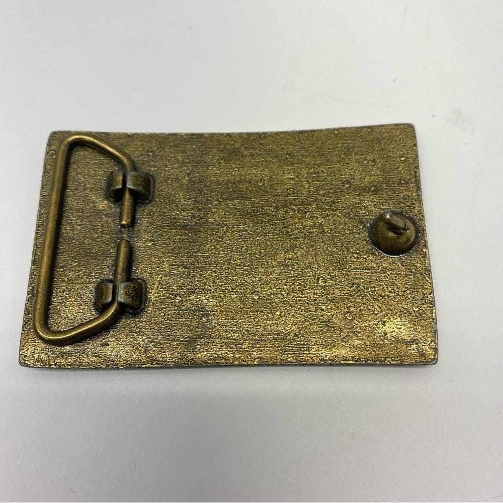 Vintage Pony Express Belt Buckle Mens OS Gold Brass Western Rider 1849 Map