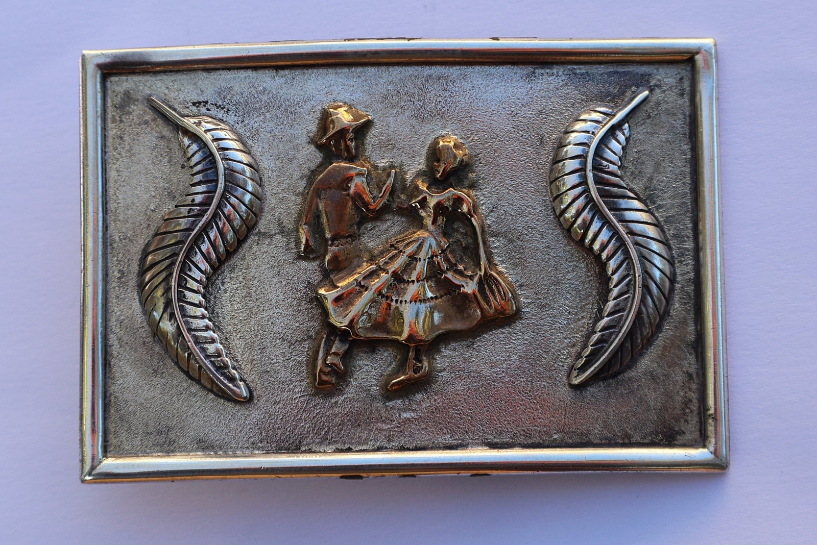 Large Vintage Sterling Square Dancer Belt Buckle 65 grams 3 3/16 X 2 1/8 inches