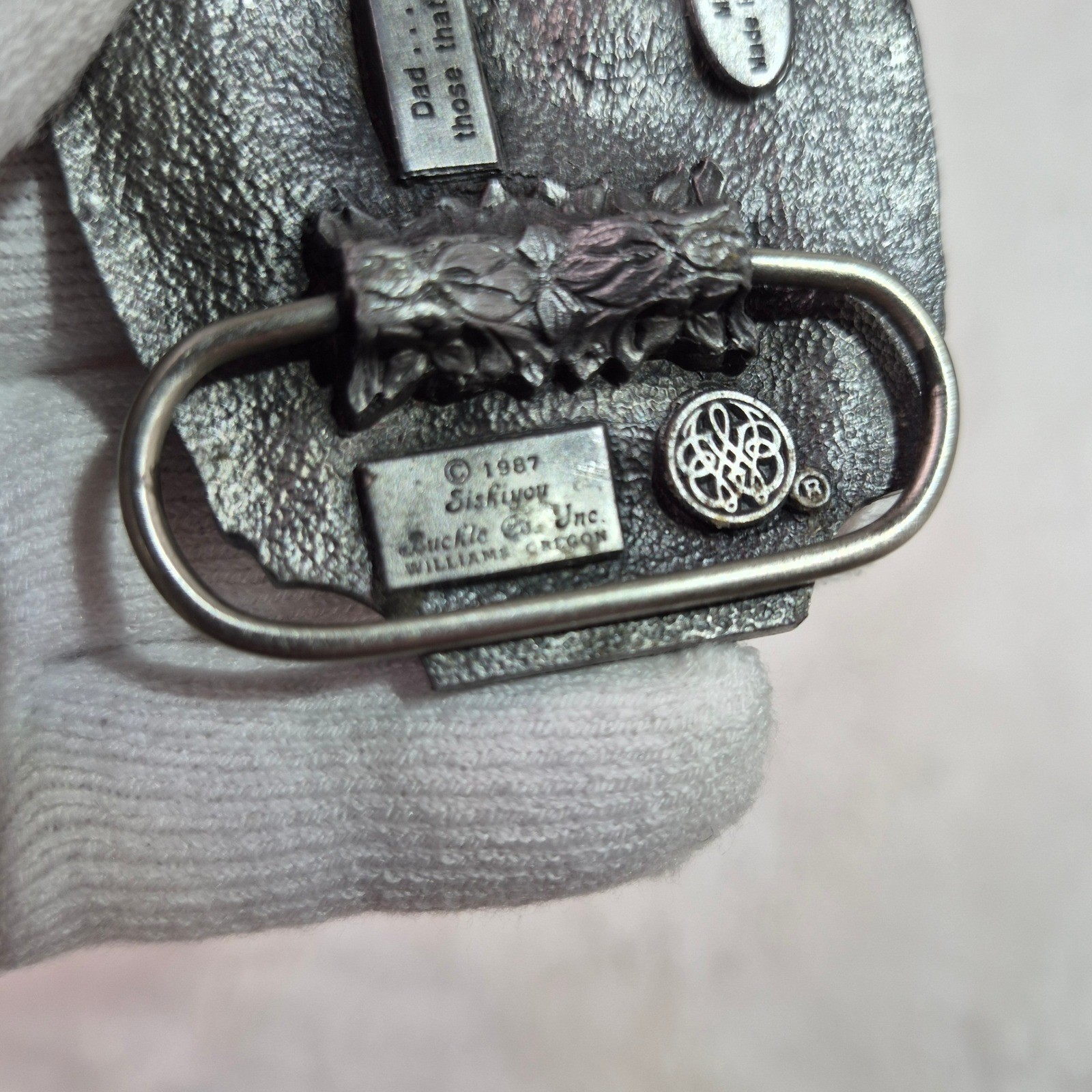 Vintage 1987 Siskiyou Buckle Co DAD Pewter Belt Buckle Blue Enamel USA Made M-50