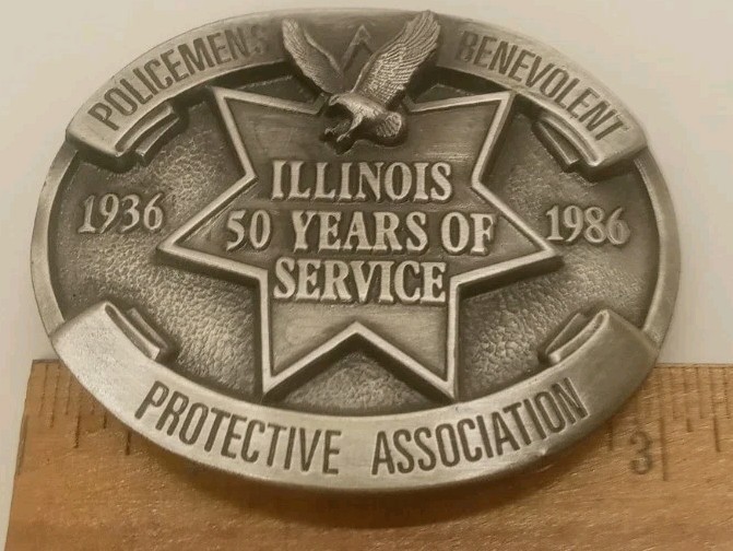 Illinois Policemens Benevolent Protective Assc. Belt Buckle 50 Years 1936-86