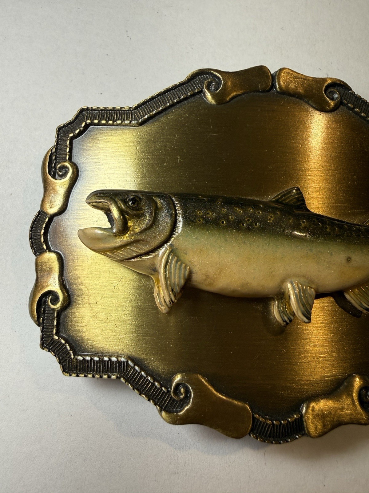 Rain-tree Vintage Fish Western Belt Buckle Gold Tone Metal 1977/1978