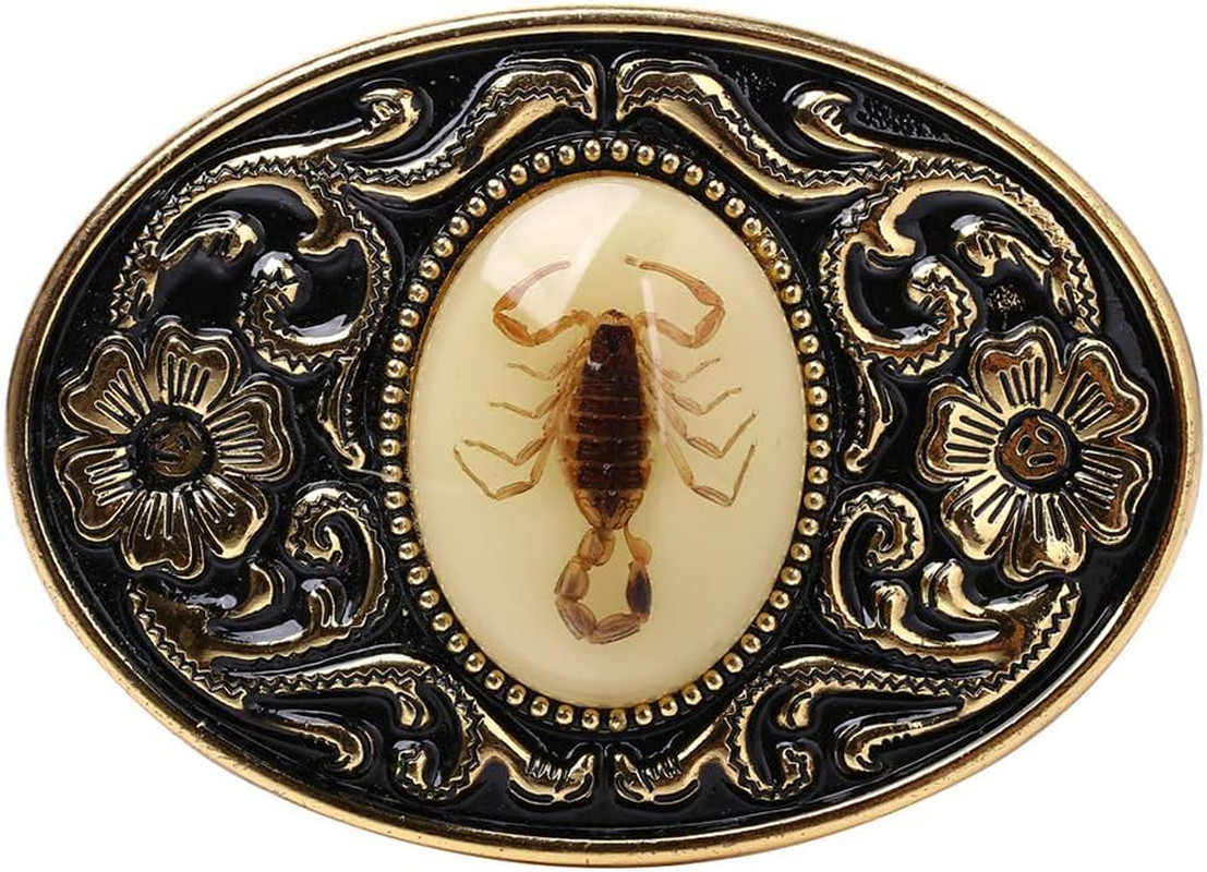 Belt Buckle for Men- Unique Luminous Stone Native American White 3D Scorpion Ani